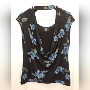 Studio 1940 Collection Black Blouse with Blue Floral Design